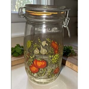 Arc France SPICE OF LIFE Mushroom GLASS Hinged Lid 1.5 L Canister Jar Vintage
